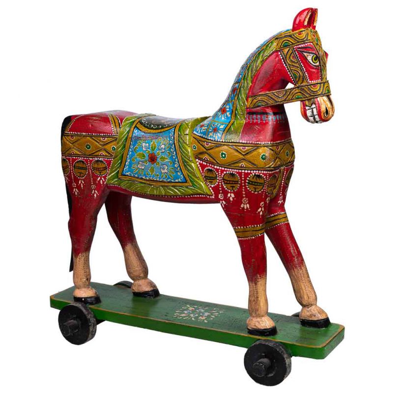 caballo deco de madera pintado artesanal rojo