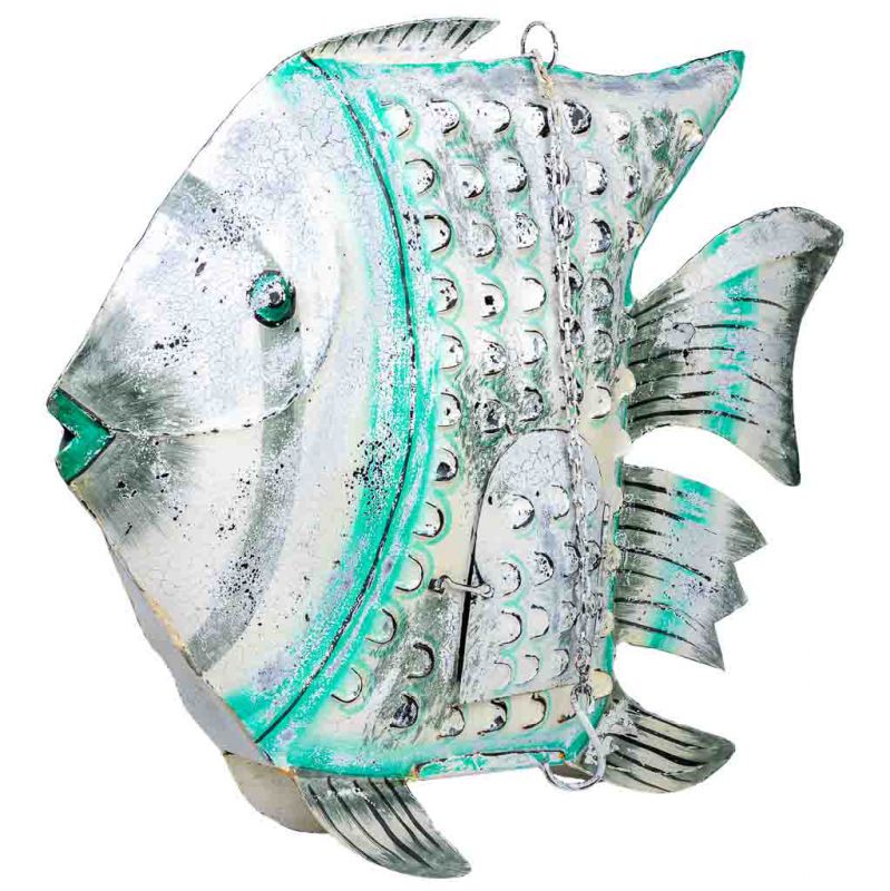 pez portavela de metal envejecido blanco
