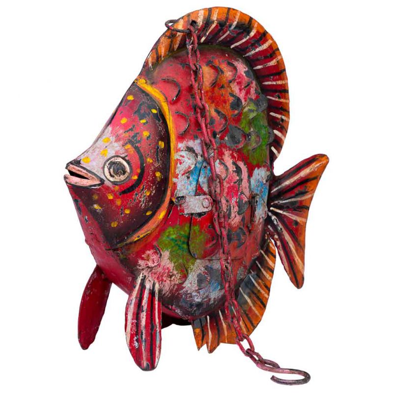 pez portavela de metal envejecido rojo