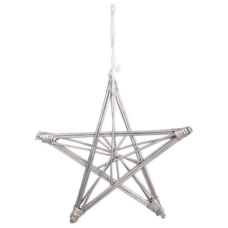 estrella decoracion de mimbre plata