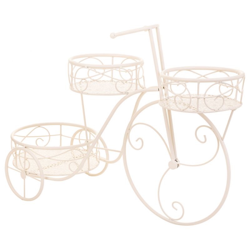 bicicleta para 3 macetas de forja blanco
