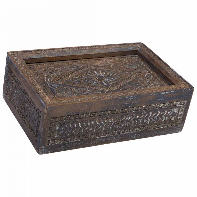 caja de madera acabado artesanal envejecido marron