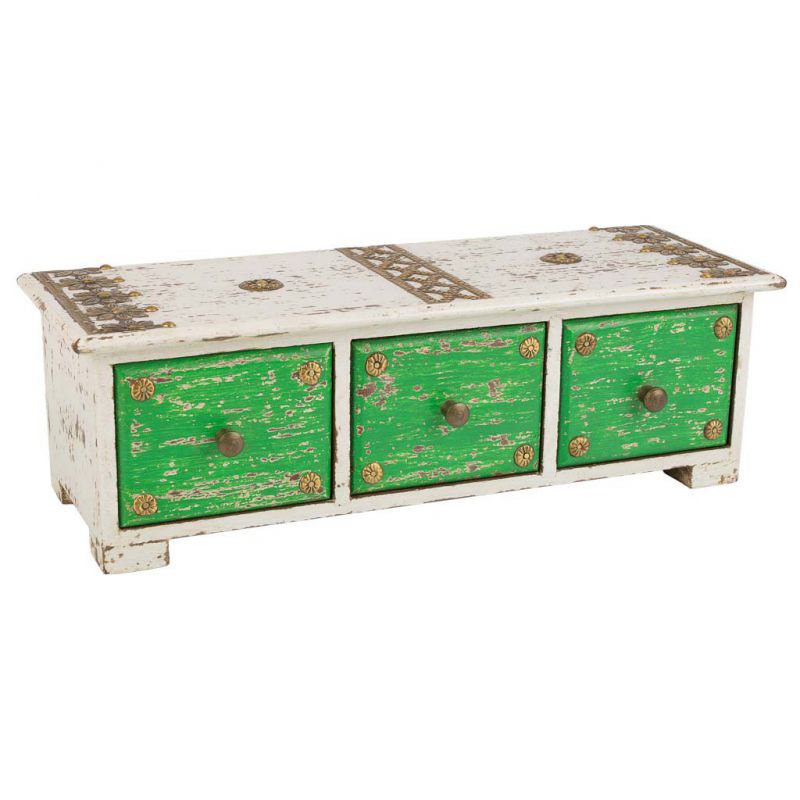 caja joyero de madera con detalles de metal de 3 cajones blanco