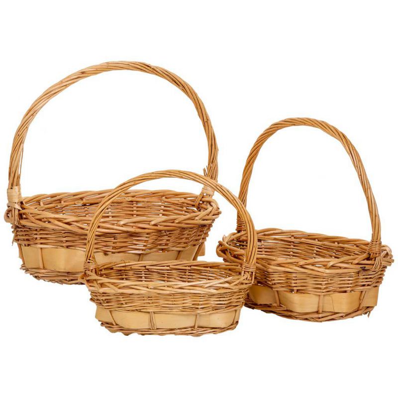 cestas set 3 pzas ovaladas de mimbre con asas marron