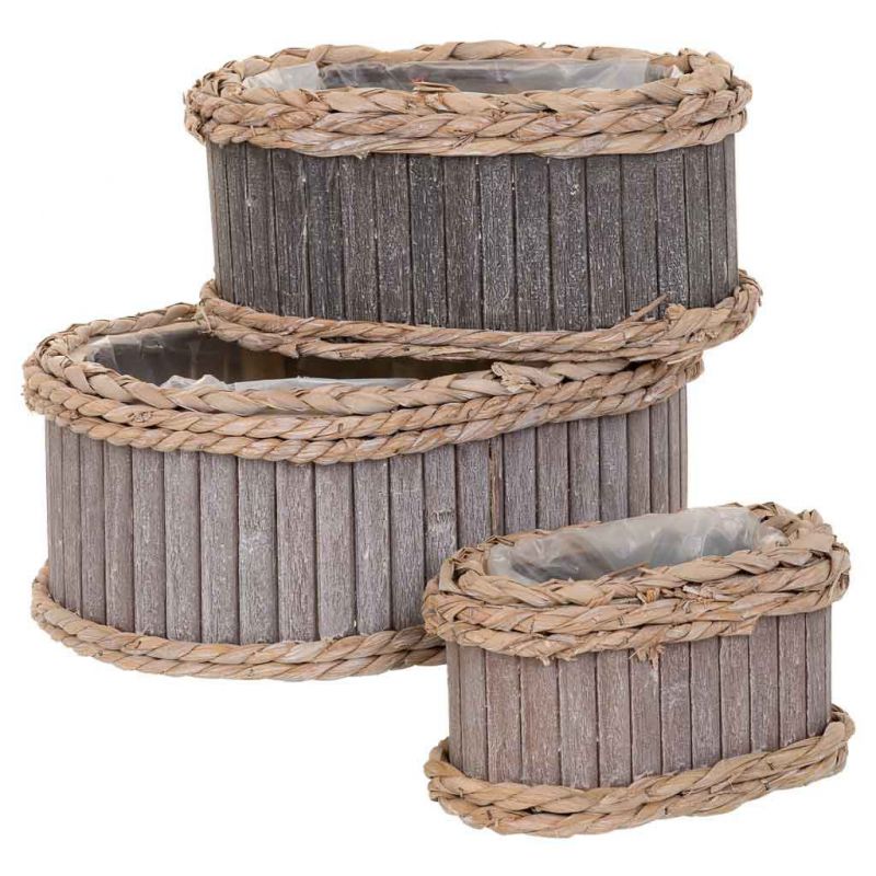 cestos set 3 pzas ovalada de madera gris