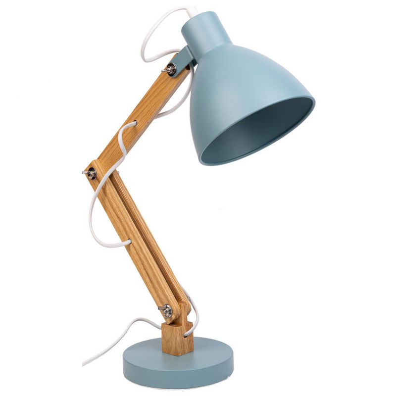 lampara flexo de mesa de metal y madera azul