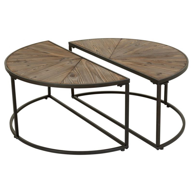 kit mesa de centro set 2pzas de madera y metal marron