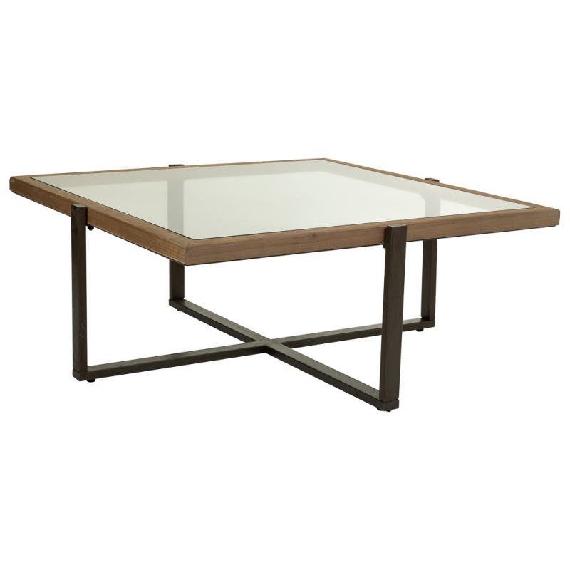 kit mesa de centro de madera, metal y cristal marron