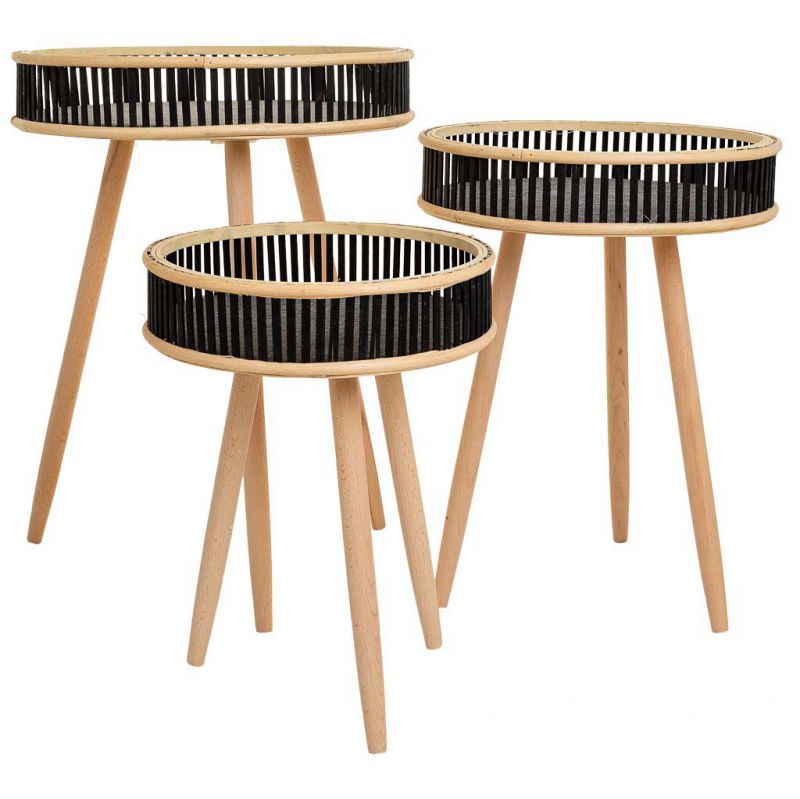 mesas esquineras set 3 pzas de bambu y madera negro