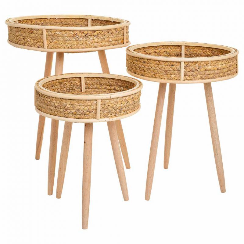 mesas esquineras set 3 pzas de bambu y madera marron