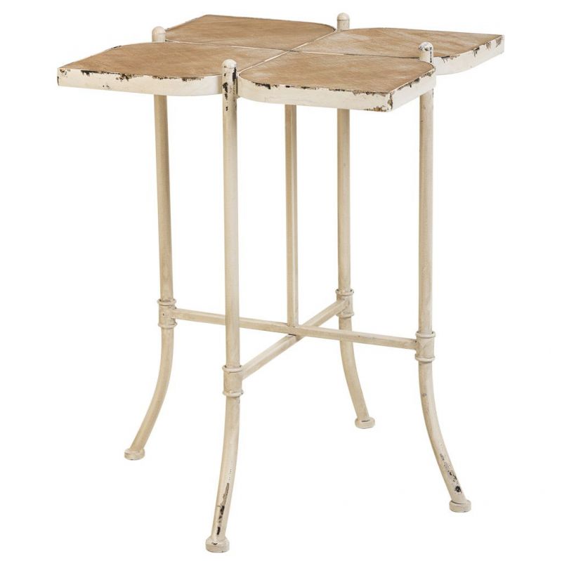 mesa de centro de madera y metal blanco