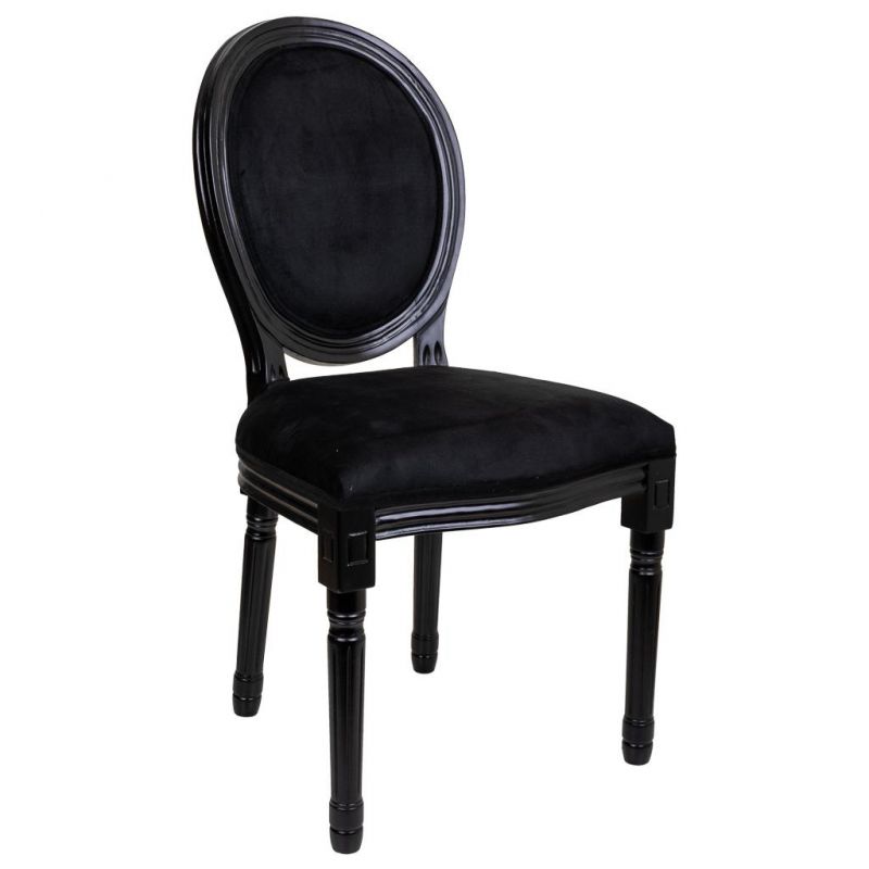 silla de madera y tapizado negro