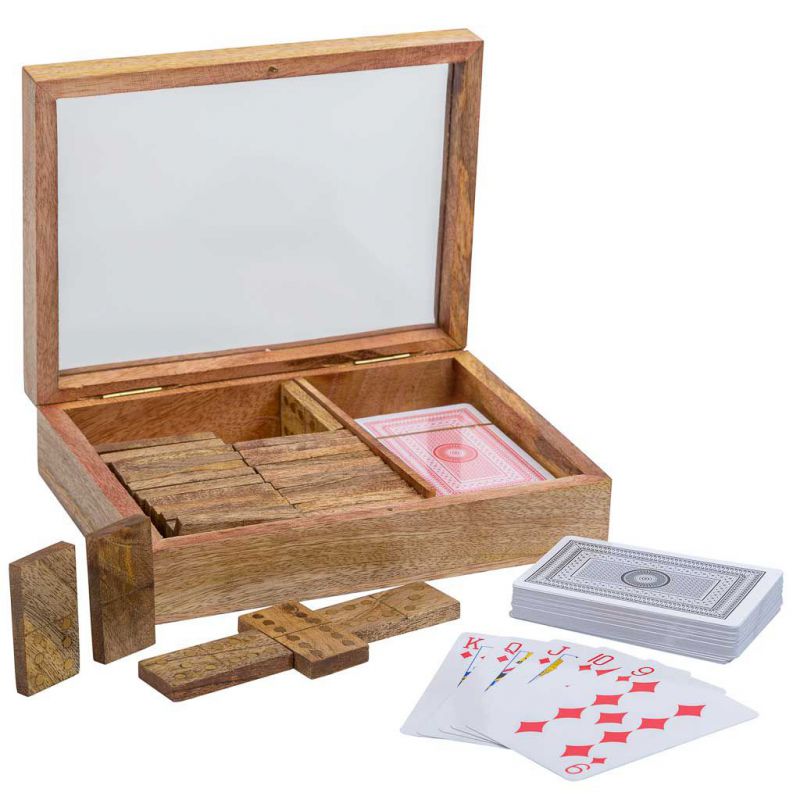 juego 2 en 1 (domino+cartas) en caja de madera marron