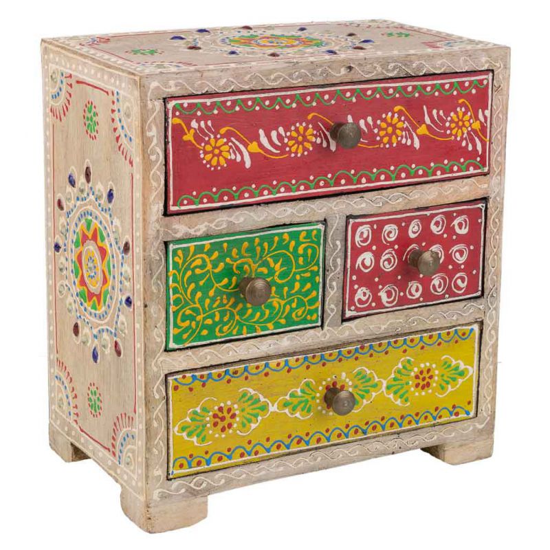 caja joyero de madera pintado artesanal de 5 cajones marron